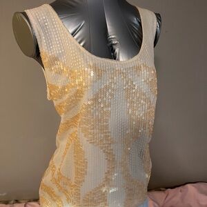 Jennifer Lopez Cream Tank Top with Gold Sequin Design